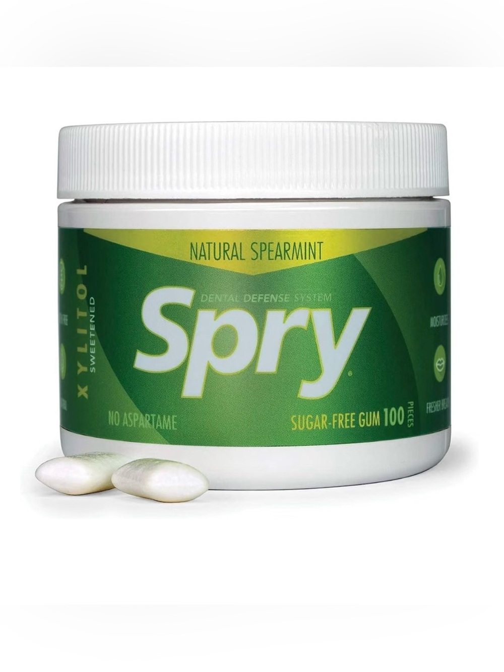 Spry Natural Xylitol Chewing Gum - Spearmint, 100 Count Sugar - Free Gum